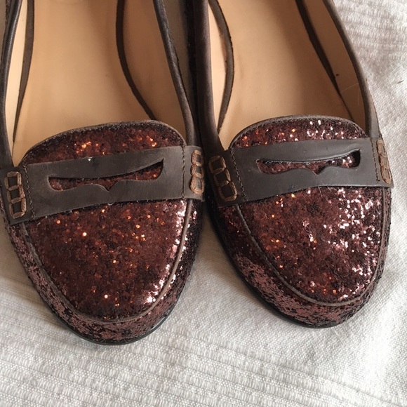 pour La Victoire Brown Glitter Leather Rory Flats Size 7.5 - Picture 2 of 9